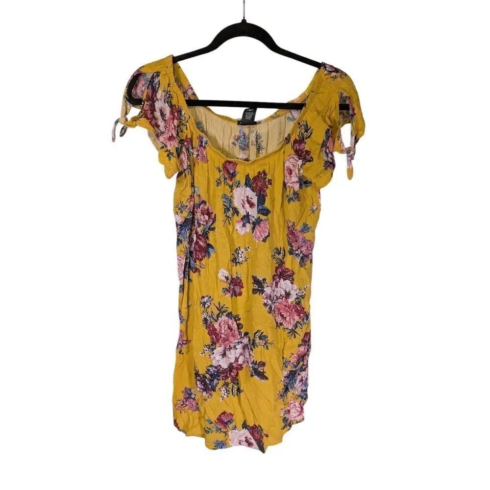 Rue 21 Mustard Yellow Floral Off Shoulder Tunic Rayon Women's Medium